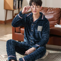 Winter Thick Warm Soft Flannel Pajama Sets for Men Lovers Couple Long Sleeve Coral Velvet Sleepwear Suit Loungewear Homewear