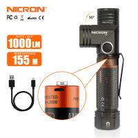 NICRON ไฟฉาย LED B71/N9,handfree Dual Fuel 90องศา Twist Rotary Clip 1000 Lumens กันน้ำ IP67/IP65 Re-Chargeable 18650 155M/200M Long Beam Torchlight แบบพกพาน้ำหนักเบาแสงไฟฉาย LED B71กลางแจ้ง