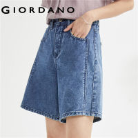 GIORDANO Women Shorts High Waist Five-Pocket Fashion Denim Shorts 100% Cotton Exposed Seam Summer Casual Denim Shorts 05403327