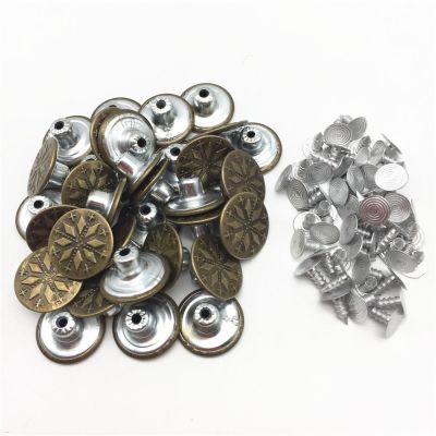 Set of 100 17mm Metal Antique Brass Round Stars Flowers Jeans Buttons For Garment Jean Sewing Accessories Button