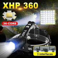 ไฟหน้าไฟหน้า XHP360 36 Core ชาร์จได้18650ใหม่ล่าสุดมี4โหมดให้แสงสว่างไฟฉายรัดศีรษะพลังงานสูงไฟหน้าตกปลา