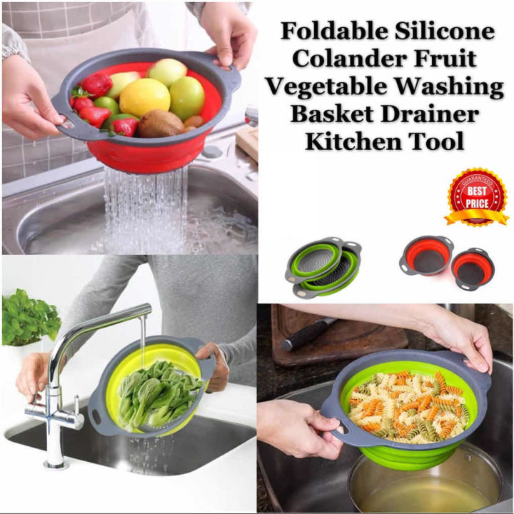 Folding Silicone Drain Basket Fruit Vegetable Washing Basket Foldable  Strainer Colander Collapsible Drainer Kitchen Storage Tool