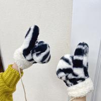 Cow Printed Mittens Plush Zebra Stripe Gloves with String Full Finger Mittens Winter Mittens Cartoon Gloves for Women