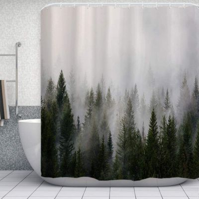 Fog Fog Forest Natural Shower Curtain Woodland Design Print Childrens Dream Fog Magic Tree Bathroom Autumn