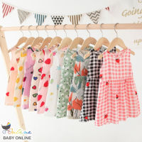 Babyonline(Y111)L4 ชุดเดรสกระโปรงแขนกุดสำหรับเด็กผู้หญิง