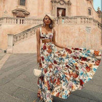 Floral Print Summer Maxi Dress Women Sleeveless 2 Piece Set Bohemian Dresses Holiday Chic Beach Dress Plus Size Robe Vestidos