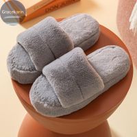 Women Uni Winter Warm Fur Fluffy Sliders Mules Anti-Slip House Indoor Slippers Flat Shoes