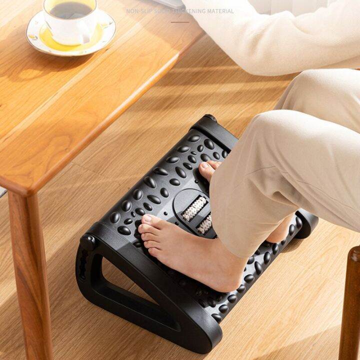 Height Adjustable Footrest With Massage Surface Under Office Table