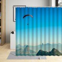 Extreme Sports Blue Sky Paraglider Shower Curtain Cloud Nature Scenery For Living Room Bathtub Screens Bath Curtains With Hooks