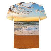 Seaside Sceneure 3D Printing Mens T-shirt เสื้อยืดแฟชั่นฤดูร้อนแขนสั้นสบาย ๆ เสื้อยืดสตรีสร้างสรรค์ XS-5XL