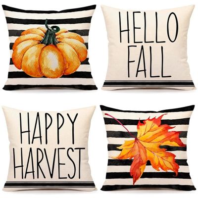 Fall Pillow Covers 18X18 Set of 4 Farmhouse Decorations Outdoor Decorative Throw Cushion Case for Home Couch Decor