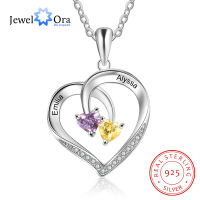 925 Sterling Silver Personalized Heart Necklace with 2 Birthstones Engraved Name Couple Necklace Silver Jewelry Gifts for Wife