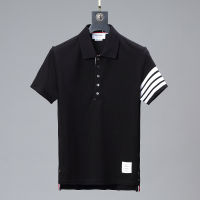 THOM TB Brand Men Polo Shirt Cotton Slim Striped Short Sleeve Korean Design Women Blouse Couple High Quality