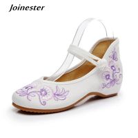 Embroidered Mary Jane Women Loafers Round Toe Ethnic Flower Cloth Shoes Woman Sandals Dancing Ballet Shoe Ladies Vintage Wedges