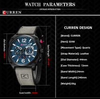 CURREN นาฬิกาผู้ชายแฟชั่นกันน้ำ Multi-Function Chronograph นาฬิกาหนังหกเข็มปฏิทิน Luminous นาฬิกาควอตซ์