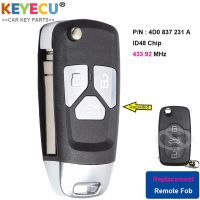 KEYECU กุญแจรถยนต์รีโมทพับได้สำหรับรถ Audi A3 A4 A6 A8รุ่นเก่า1999-2002, Fob 3ปุ่ม-433.92Mhz-ชิป ID48-4D0837231A