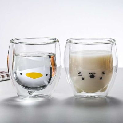 【CW】✐  250ml Double-layer Glass Mug Dog Insulated Cup Beer Birthday Gifts