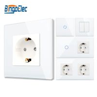 hot！【DT】 Bingoelec and Wall Socket with Glass Panel Switches Sockets for Improvement