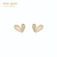 Miniglam Penelope Gold Heart Stud Earrings S925 ต่างหูรูปหัวใจประดับคริสตัลสีทอง