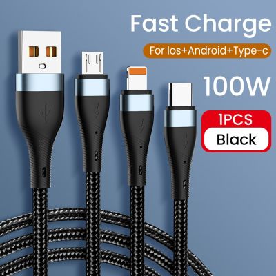 100W 6A USB To Type C 3 in 1 Charging Cable Fast Charge Micro for iPhone 12 For Huawei Xiaomi Samsung Nylon Braided Data Cable Cables  Converters