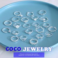 COCOJEWELRY แหวนนิ้วเงินสำหรับผู้หญิงแหวนนิ้วแฟชั่นดอกไม้แหวนนิ้วชี้ปรับได้เครื่องประดับมือเกาหลี