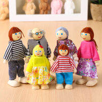 Teniron 6 PCS Doll House Figures สมาชิกในครอบครัวตุ๊กตาไม้หุ่นกระบอกสำหรับเด็กเด็กวัยหัดเดิน