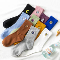 10 PairsPack Instime Kawaii Moon Funny Socks Women Korean Women Socks Pure Cotton Lovely Embroidery Streetwear Sailor