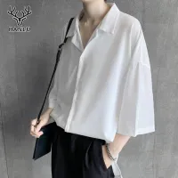 [MH Hong Kong style summer small fresh three-quarter sleeve shirt male loose casual couple all-match shirt half-sleeved bottoming shirt,MH Hong Kong style summer small fresh three-quarter sleeve shirt male loose casual couple all-match shirt half-sleeved bottoming shirt,]