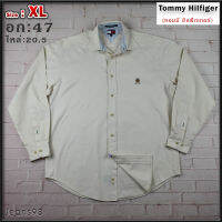 Tommy Hilfiger®แท้ อก 47 ไซส์ XL เสื้อเชิ้ตผู้ชาย ทอมมี่ ฮิลฟิกเกอร์ สีครีม เสื้อแขนยาว เนื้อผ้าดีสวยๆ