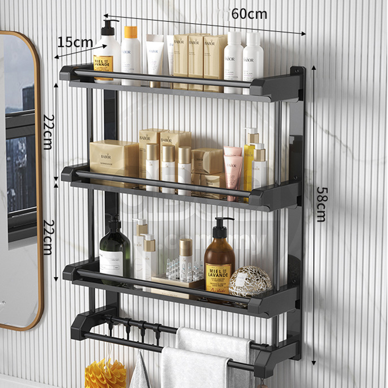 Teemo 3 Layers Kitchen Bathroom Wall Mounted Storage Rack Punch Free Shelf Organizer With Hooks - Fulfilled by Teemo SHOP