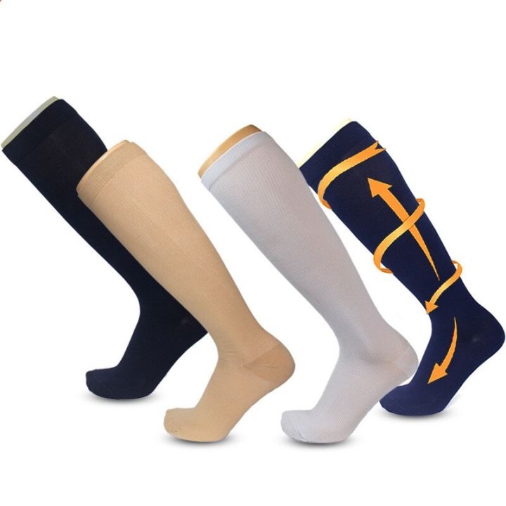 ถุงเท้าฟุตบอลบาสเก็ตบอลสำหรับผู้ชาย-ถุงเท้ารัดกล้ามเนื้อการตั้งแคมป์กีฬากลางแจ้งถุงเท้ากีฬาระบายอากาศได้1คู่