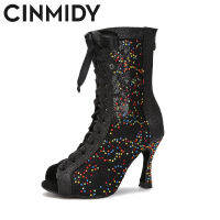 CINMIDY สี Rhinestone รองเท้าเต้นรำละตินเสารองเท้าเต้นรำผู้หญิงเซ็กซี่รองเท้าเต้นรำท้องห้องบอลรูมในร่มรองเท้าแตะผู้หญิง