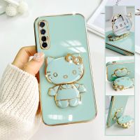 For Oppo Reno3 Pro 5G Mobile Phone Case Fashion Temperament Plating TPU Advanced Rotary Stand Makeup Mirror Hello Kitty Folding Mirror Stand Net Red New Couple Gift Soft Touch Anti slip Anti fall Protective Case