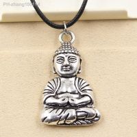 New Fashion Tibetan Silver Color Pendant Buddha Necklace Choker Charm Black Leather Cord Factory Price Handmade Jewelry