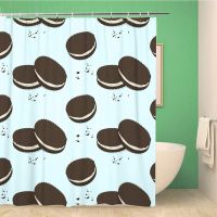 Awowee Bathroom Shower Curtain Chocolate Sandwich Biscuit Pattern Cute Food Delicious Cake Breakfast Polyester Fabric 152.40 x 182.88 Cm Waterproof Shower Curtain Set with Hook