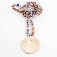 RH Fashion Bohemian Jewelry Natural Stones Glass W Metal Round Pendant Necklaces For Women Boho Gift