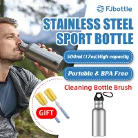 Fjbottle Water Bottle With Free Gift 500ML(17oz) 18/8 Stainless Steel Cold Water Bottle Portable Cycling Sports Bottle Drinking Cup Leakproof BPA Free Cups