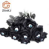 【LZ】✶  1pc 41cm preto falso flor cosplay acessórios de fantasia horror flor rosa artificial flor com globo ocular fontes do dia das bruxas