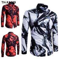 Mens long sleeve shirts printed flame dress