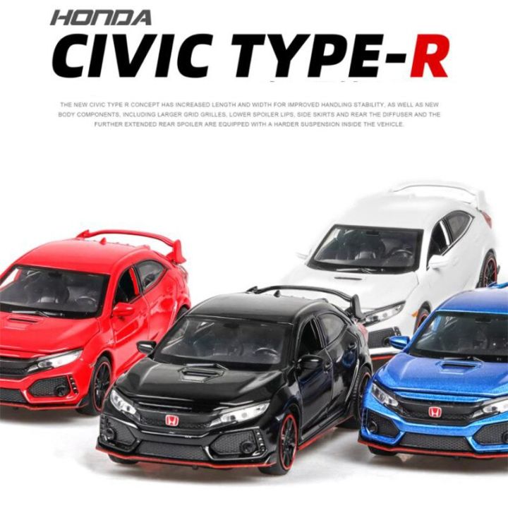 รถฮอนด้าซีวิค-type-r-โมเดลรถเหล็กของเล่นไฟเสียงคอลเลกชันรถยนต์ของเล่นสำหรับของขวัญคริสต์มาสสำหรับเด็ก