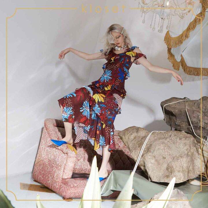 kloset-design-summer-dress-with-ruffles-detail-rs20-d010-เดรสผ้าชีฟอง-เดรชผ้าพิมพ์-เดรสแฟชั่น-เดรสสายเดี่ยว