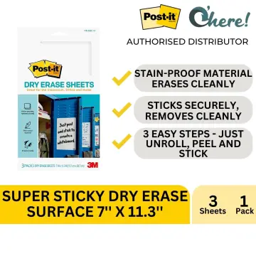 Post-it Dry Erase Sheets, 7 in x 11.3 in, Sticks Securely and Removes  Cleanly (DEFSHEETS-3PK), White