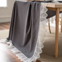 Iman Qiyun tablecloth INS gray holiday lace solid color washed cotton household rectangular 【MAY】