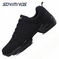 Mens Jazz Shoes Lace Up Mesh Sneakers - Breathable Cushion Man Split Sole Sports Walking Dance Shoes Thick Sole