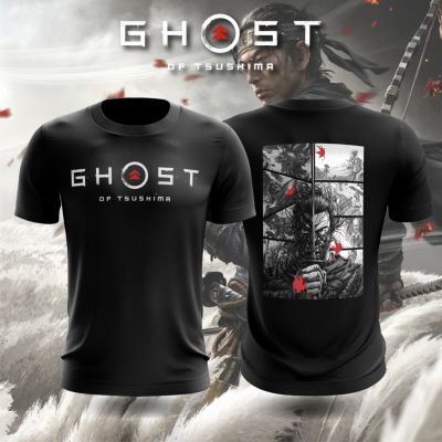 เสื้อยืดผ้าฝ้าย 100% พิมพ์ลาย GHOST OF TSUSHIMA PREMIUM cotton SILKSCREEN PS5 PS4 GAME GHSOT OF TSUSHIMA ขนาดใหญ่ สีดํา S-5XL