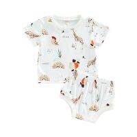 Infant Baby Clothes Set Newborn Boys Girls Giraffe Cartoon Printed Short Sleeve Crew Neck T-shirt Elastic Waist Shorts Suits  by Hs2023