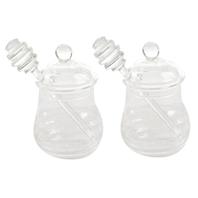2X Transparent Glass Honey Jar with Lid Honey Jar with Dipper, Clear, 9 Ounces