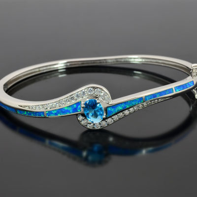 Lovely Blue Fire Opal Silver Wholesale Hot Sell for Women Jewelry Cuff Bangle Bracelet BNT