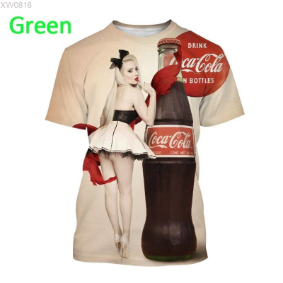 Coca-Cola Coke Cool (สต็อกเพียงพอ) Red Hiphop 3D Print Women Men Summer Shirt Casual short sleeve 44คุณภาพสูง size:S-5XL