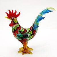 Blue about 9cm New Colorful Folk Art Style Murano Glass Rooster Figurine Miniature Handmade Animal Statue Home Decoration Novelty Gift For Kids